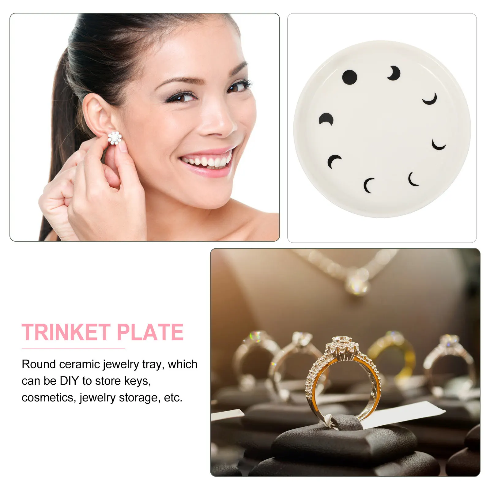 1Pcs Jewelry Storage Tray Ceramic Moon Pattern White Multipurpose Decorative Plate Jewelry Display Tray Dessert Sushi Fruit