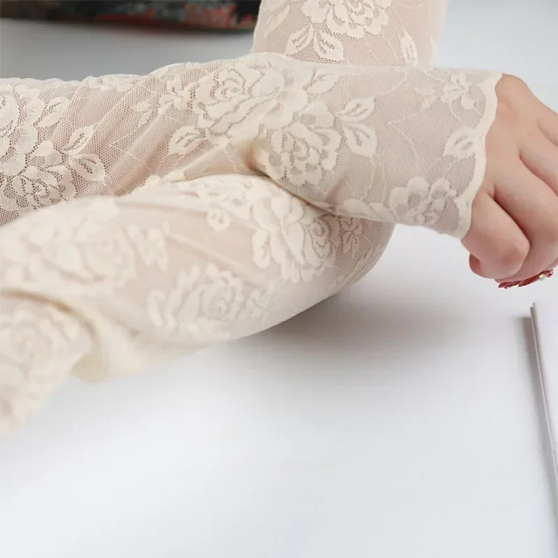 1Pair Summer Thin Fingerless Gloves Black and White Elegant Arm Sleeves Mesh Lace Elastic Driving Cycling Gloves Finger Mittens