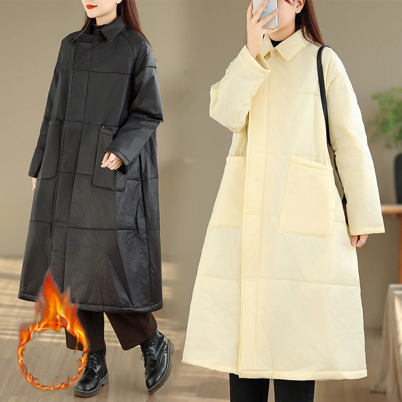 

Retro High-End Medium-Length Cotton Jacket Women's Winter Fashion plus Size Lightweight Cotton Padded Coat Windbreaker