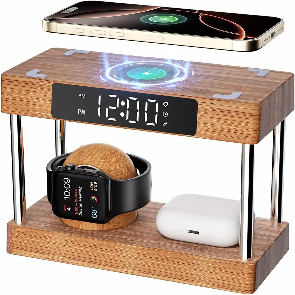 

5in1 wireless charger stand for smartphones, smartwatches, and earphones with 27W fast charging, suitable as a high-end gift.
