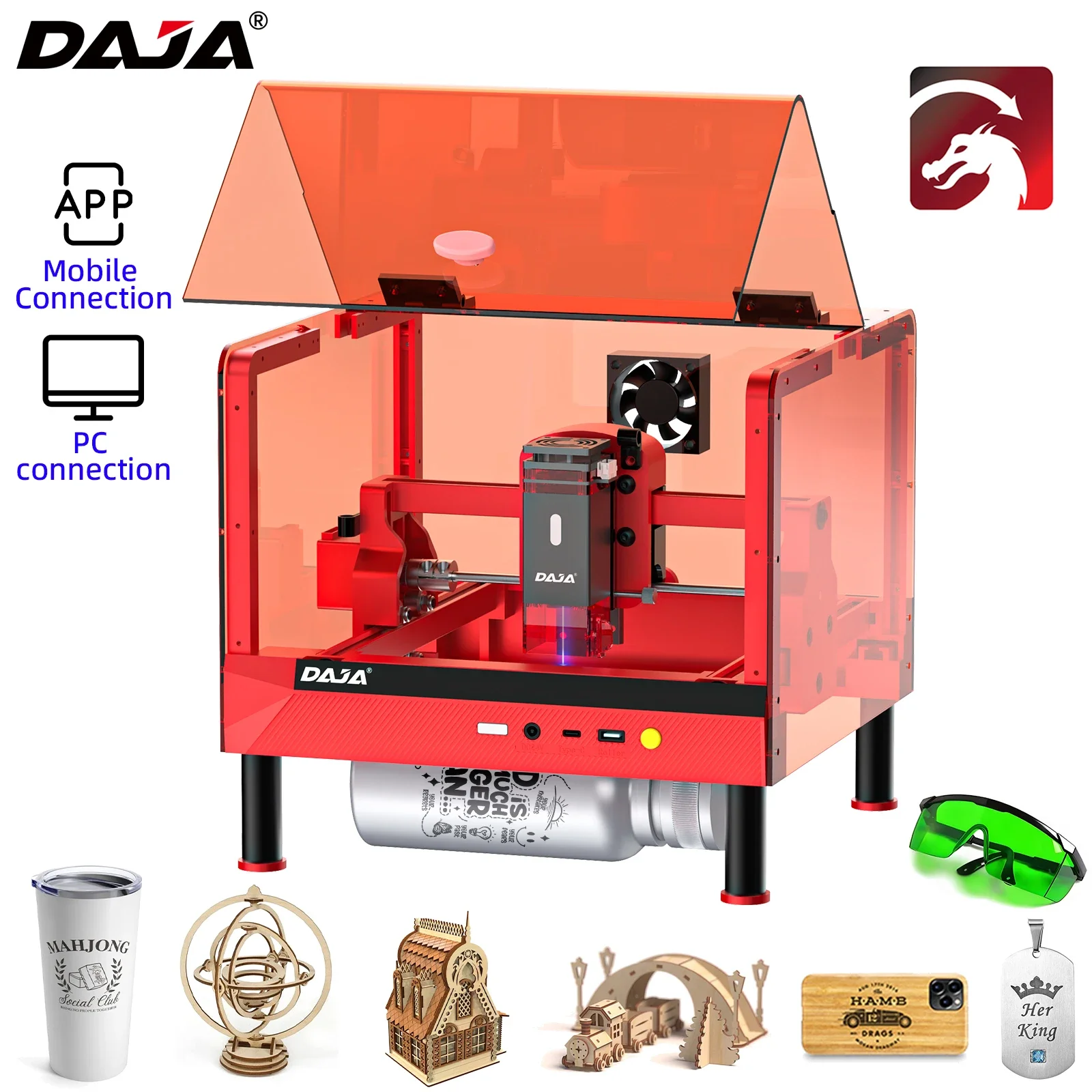 DAJA A7 Mini Pro Laser Engraver Safe Simple with Protective Cover High Power for Stainless SteelWood Acrylic Wood Paper Glass