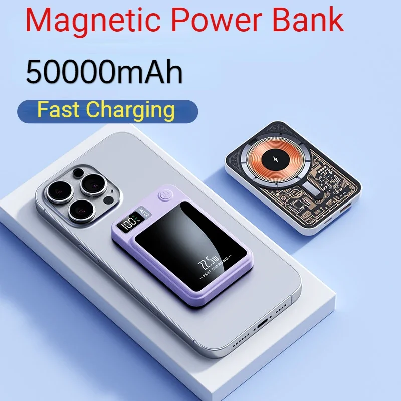 

New Magsafe Magnetic PD 22.5W Wireless Power Bank 50000mAh Battery Charger Cases Two-way Fast Charging for iPhone Samsung Xiaomi