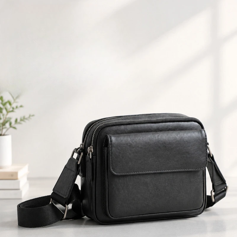 Genuine Leather Mini Messenger Bag Travel Crossbody Bag for Women Men Cell Phone Purse Trave Satchel Shoulder Bags