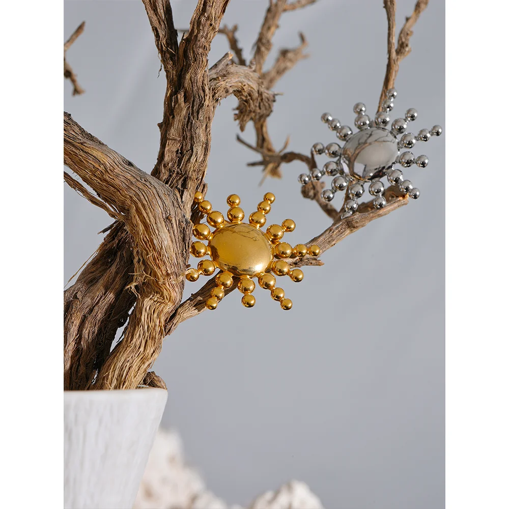 Yhpup Waterproof Stainless Steel Sun Brooch Pin Rust Proof Fashion Charm Clothing Metal Jewelry Accessories