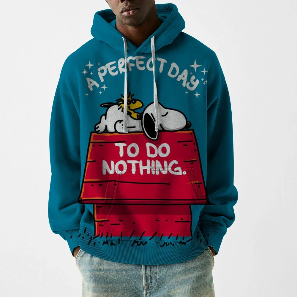 سنوبي طباعة رجل قمصان سويت شيرت بقلنسوة كل موسم اليومية عارضة الرياضة هودي معاطف المنزل في الهواء الطلق الراحة الصالة الرياضية اللياقة البدنية هوديس الأزياء #2