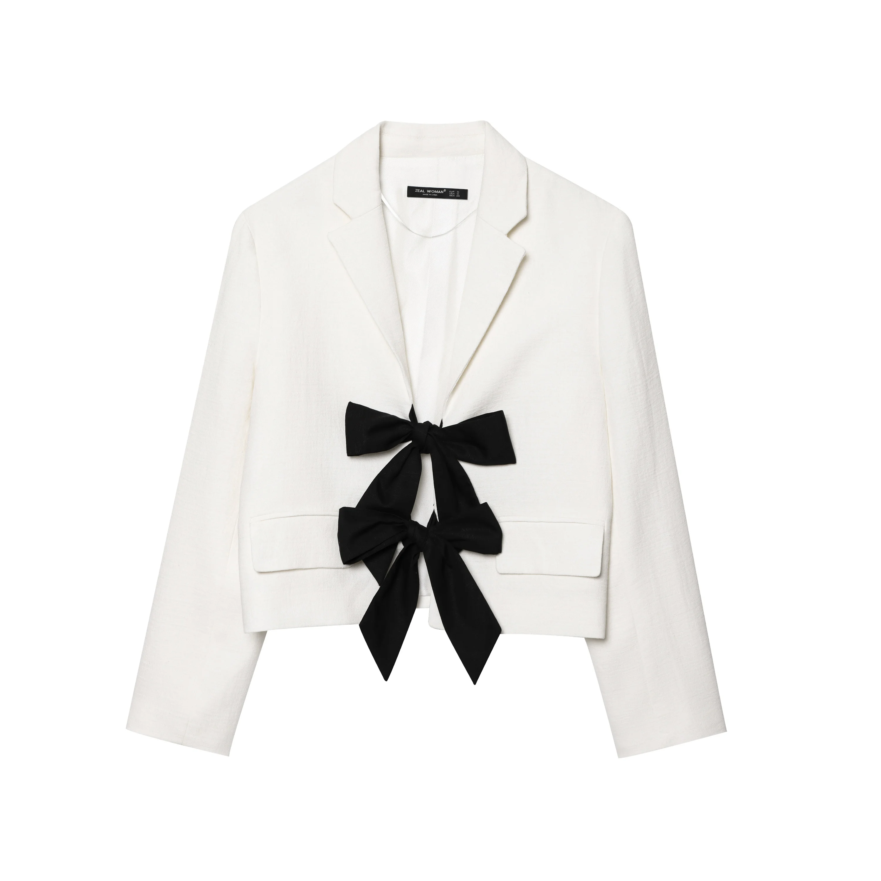 Y2K Elegant Women's Office Blazer Spring Short Coat Long Sleeve Bow Lace up Thin Stylish Solid Pattern Jacket