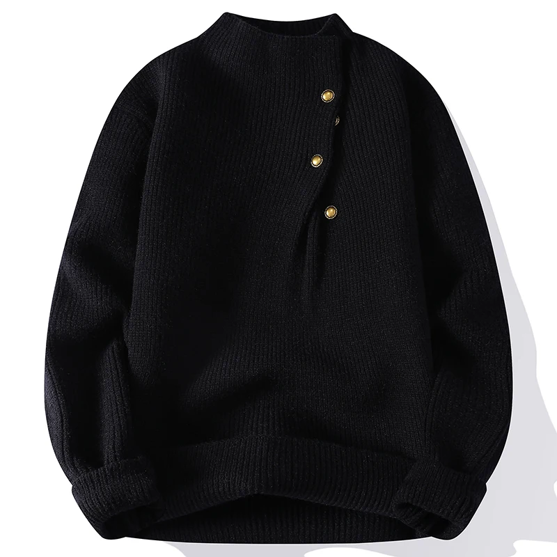 

2025 Autumn Winter Basic Solid Colour Pullover Sweater Men's Knitted Sweater Button Design Knitted Top Soft Warm Sweater