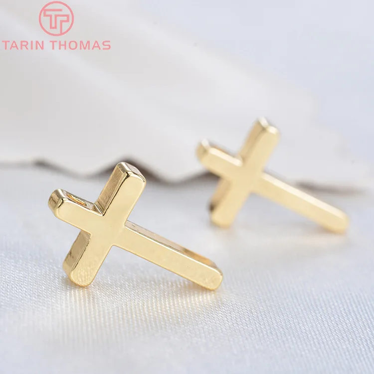 (1715)13*8MM 24K Champagne Gold Color Plated Brass Small Cross Charms Pendants Diy Jewelry Findings Accessories wholesale