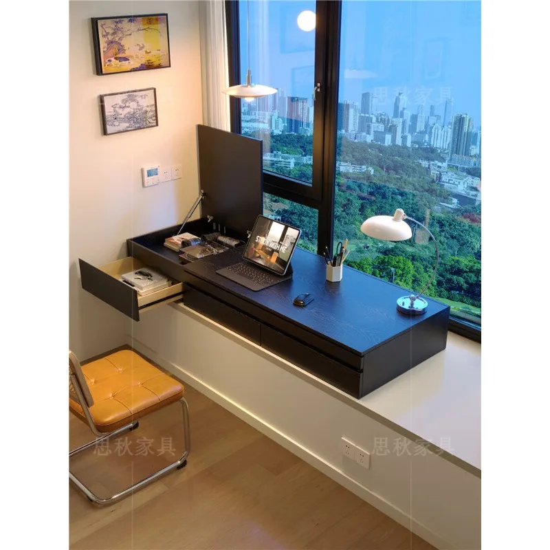 All solid wood bay window desk lifting desktop black bedroom window sill storage cabinet computer desk home writing desk
