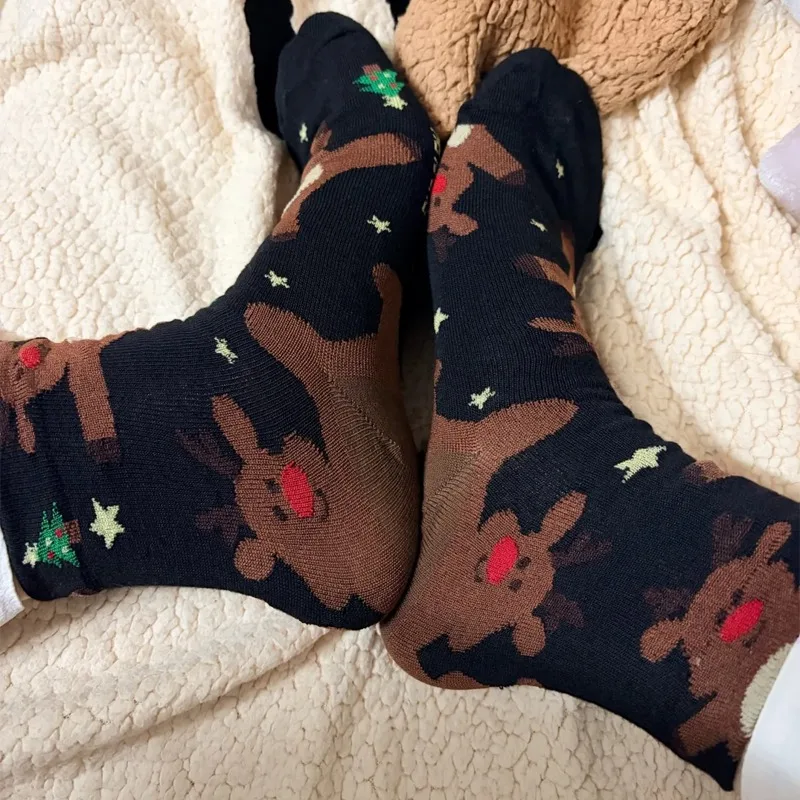 

Рождественские носки с героями мультфильмов, детские ветровые носки для колледжа, Санта-Клаус, снеговик, лось, яркие креативные праздничные носки для девочек, От 1 до 4 пары