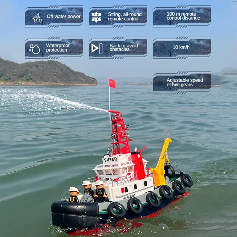 헝롱 무선 조종 소방선 3810 2.4G 전함 모델 장난감 스피드보트 물에 런칭 가능 스프레이 남자아이 선물