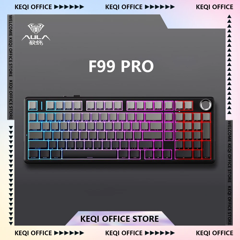 Aula F99 Pro Flame Purple Axis V2 Mechanical Keyboard Bluetooth 3Mode Wireless Hot Swappable Keyboard Custom PC Game Accessories