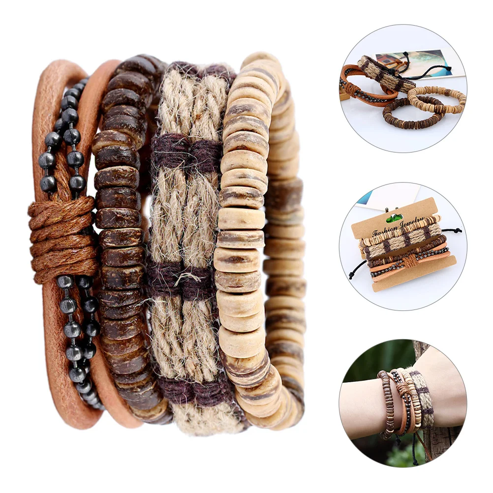 4 Pcs Bracelet Vintage Bracelets Men Punk Wristband Mens Retro Decor Spiral Bulk Personalized Decoration