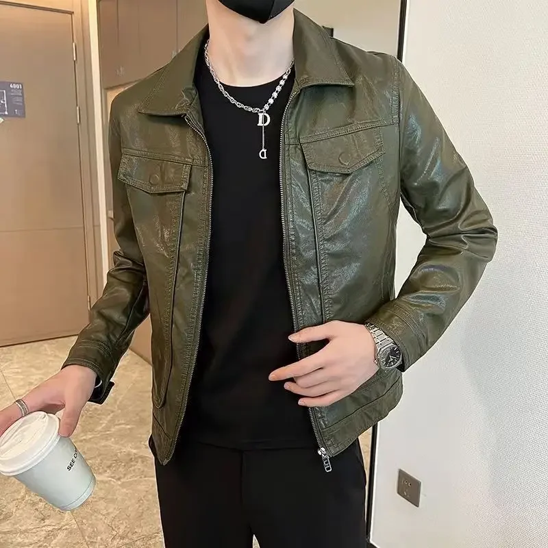 Short Spring Autumn Man Suits and Blazers Cropped Leather Jacket for Men Simple Breasted Gentleman Trendy 2024 Original Coats