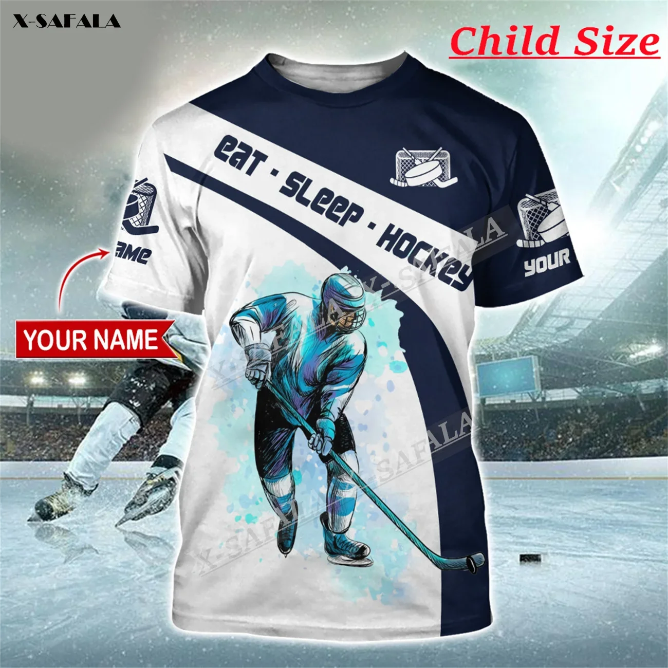 HOCKEY PLAYERS TEXT 3D Print T-Shirt Tops Tees Kids Child Size Short Sleeve Milk Fiber Antibacterial Moisturize Breathable Sport