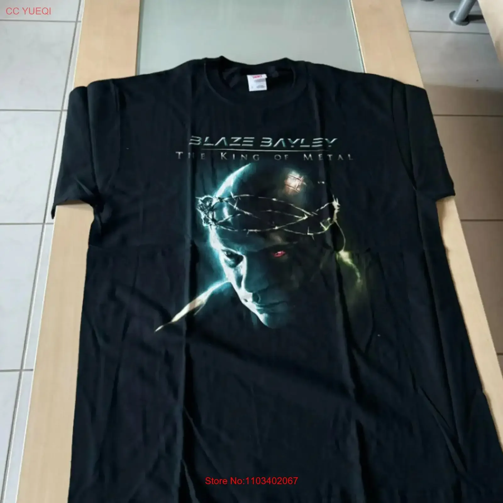 Camiseta del álbum King of Metal de Blaze Bayley, estilo rock heavy, negra, vintage, lavada, cómoda, unisex, transpirable y elástica.