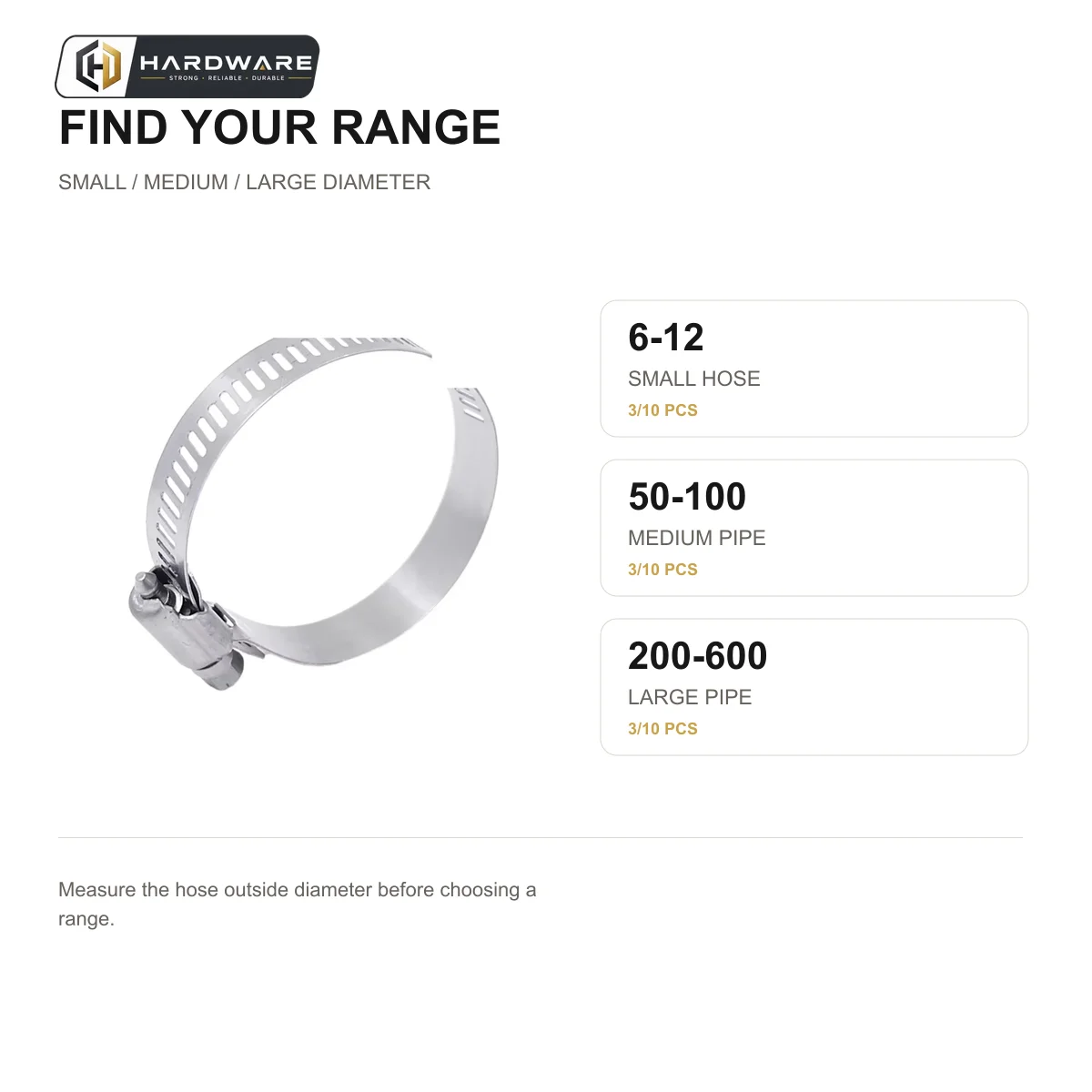 304 Stainless Steel Hose Clamp 6-600mm Adjustable Worm Gear Pipe Clip 3/10Pcs for Automotive Radiator Water Pipe