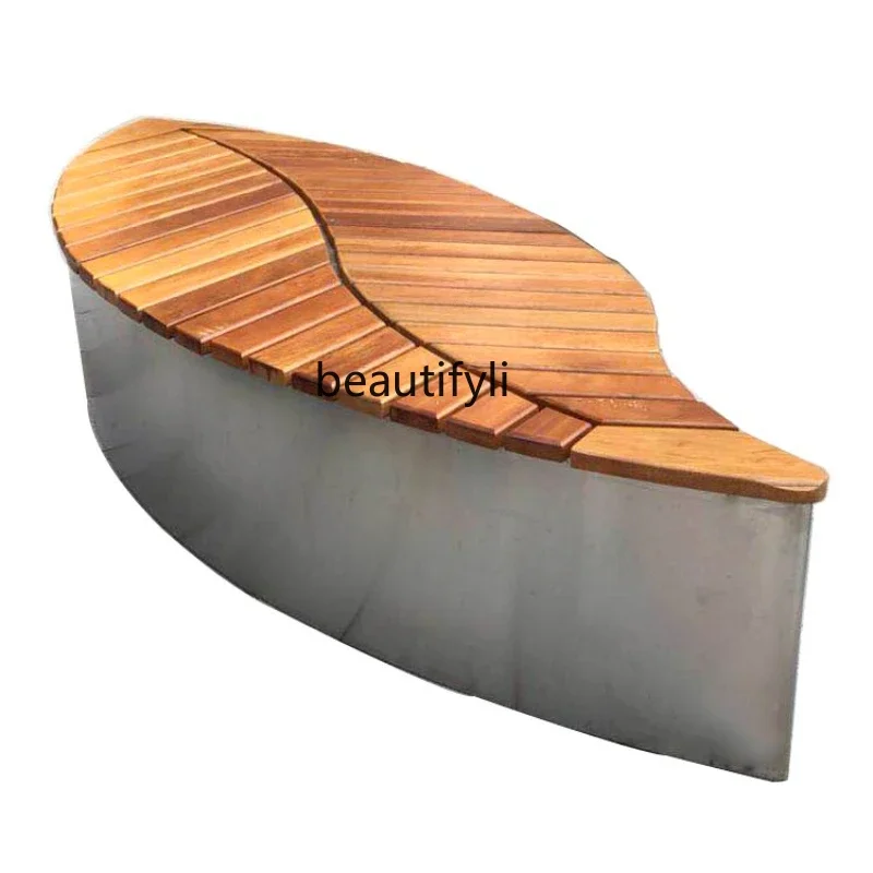 

P 2M Park Outdoor Bench Landscape Stainless Steel Long Seat Outdoor Creative Leaf Finished Seat