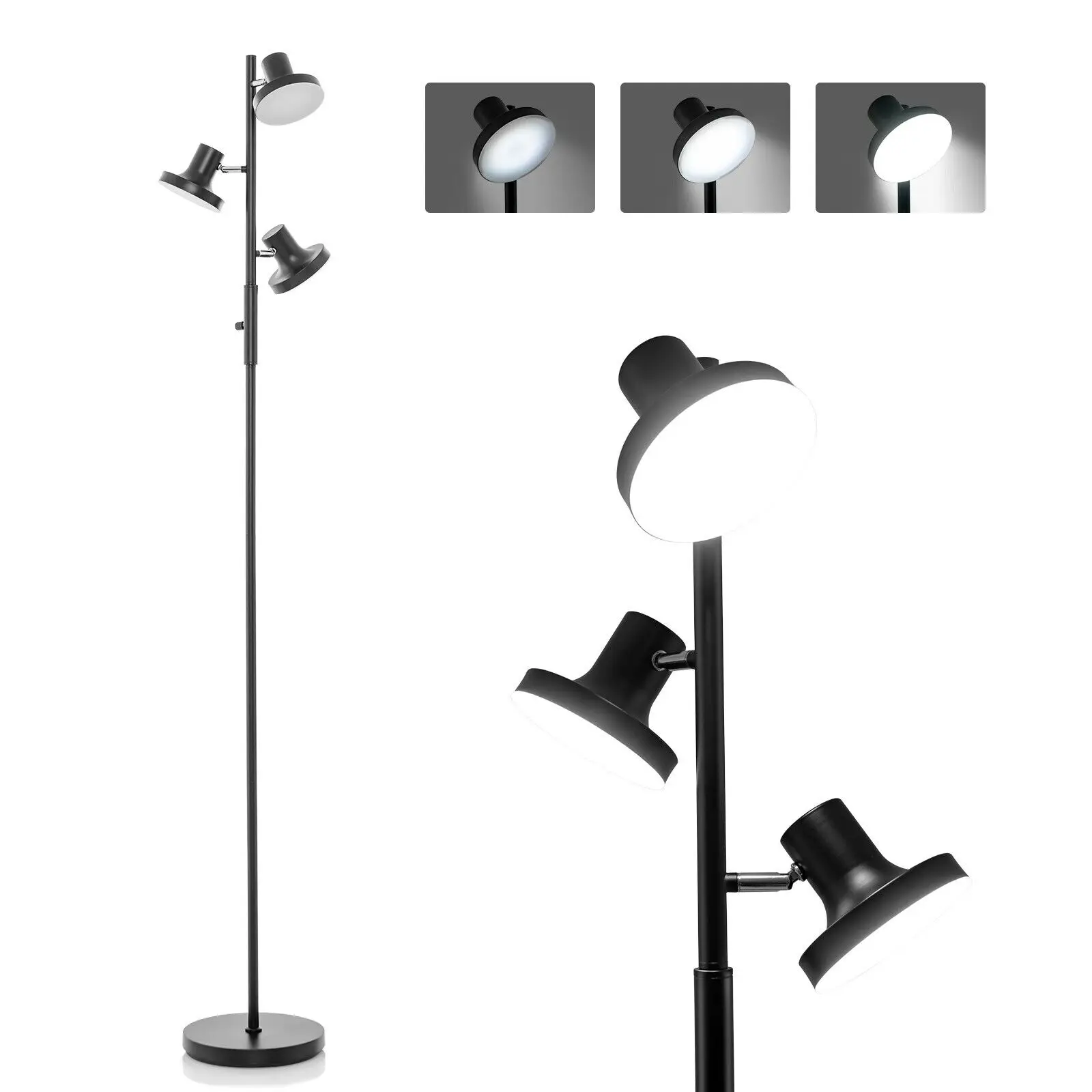 GOFLAME 3-Light Modern Floor Lamp Freestanding Tree Lamp w/ 3 Angle Adjustable LED Light