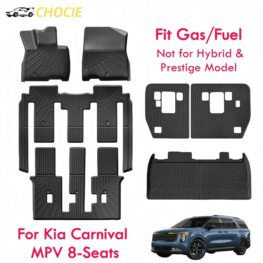 

Floor Mats & Cargo Liner & Backrest Mat for Kia Carnival MPV 8 Seats 2022-2024 2025 LX w/seat Package, EX and SX) All Weather TP