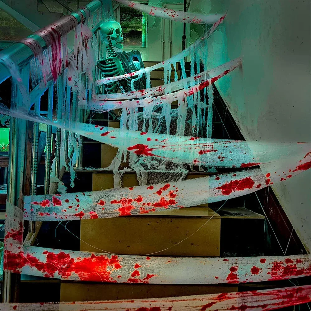 قماش دموي لشاش الدم للقماش ، منزل مسكون ، حزام عزل تحذيري ، إكسسوارات ديكور لحفلات الرعب المنزلية ، 3 أمتار