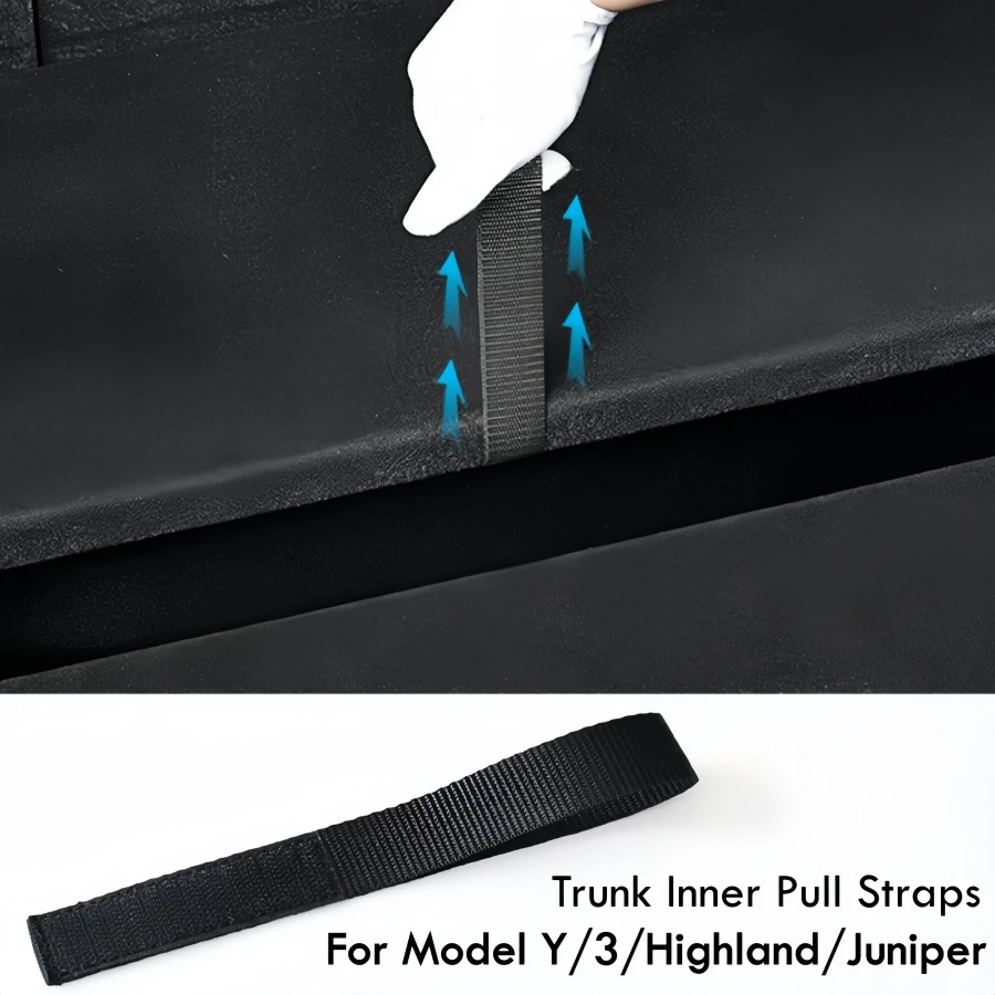 3PCS Trunk Storage Area Cover Pull Straps For Tesla Model Y / Juniper Model 3 / Highland 2020-2026 Black Rope StrapsInterior