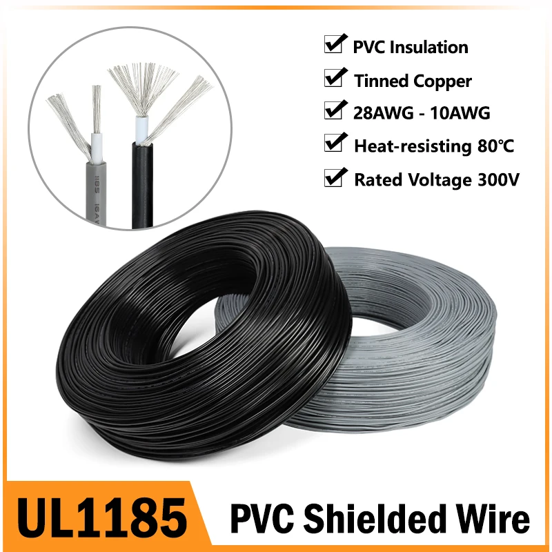 5/10/20M UL1185 PVC Shielded Wire 28 26 24 22 20 18 16 14 12 10 AWG Channel Audio Single Core Electronic Copper Shielding Wires