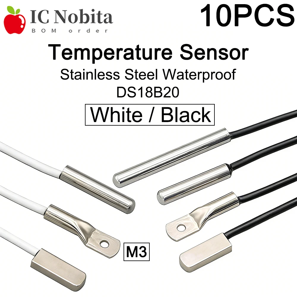 

10 шт. DS18B20 Водонепроницаемый цифровой датчик температуры из нержавеющей стали с выступом M3 для систем ОВКВ и аквариумов