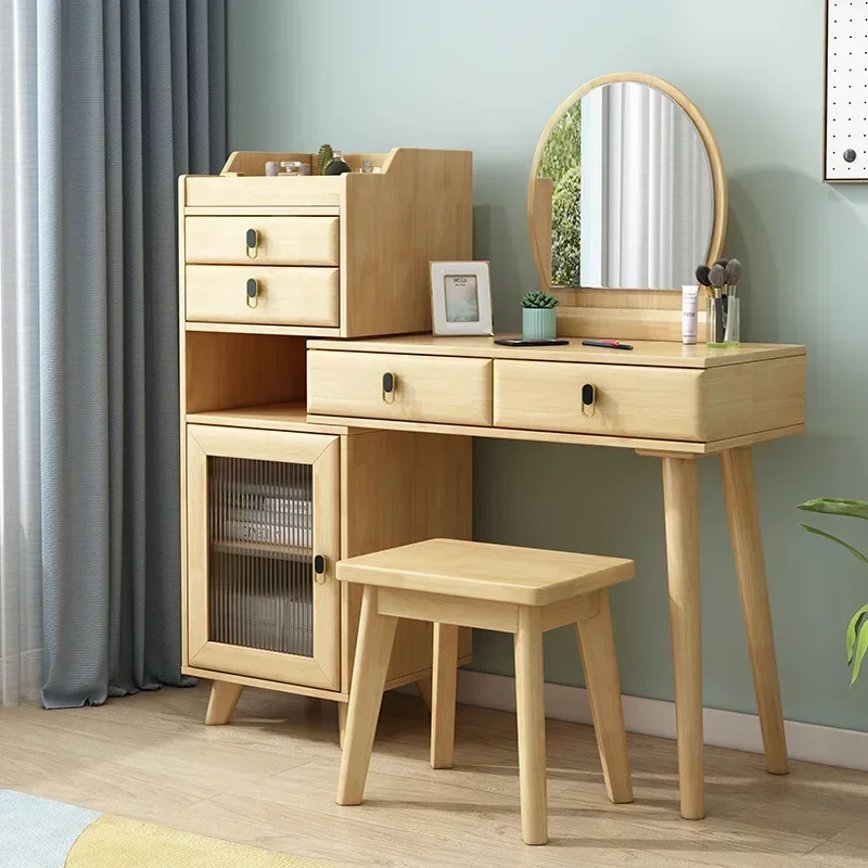 Nordic Solid Wood Makeup Table Bedroom Simple Retractable Integrated Multifunctional Dresser Storage Cabinet Dresser