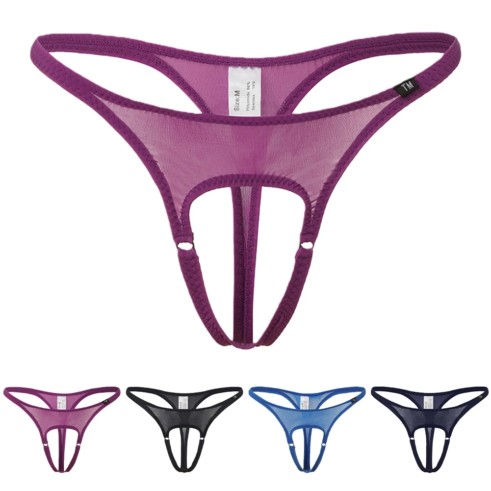 

Men Sexy High Elastic Underwear with Front Open Pouch Low Rise Exotic G string Thong for Club Night 95%Polyester+5%Spandex