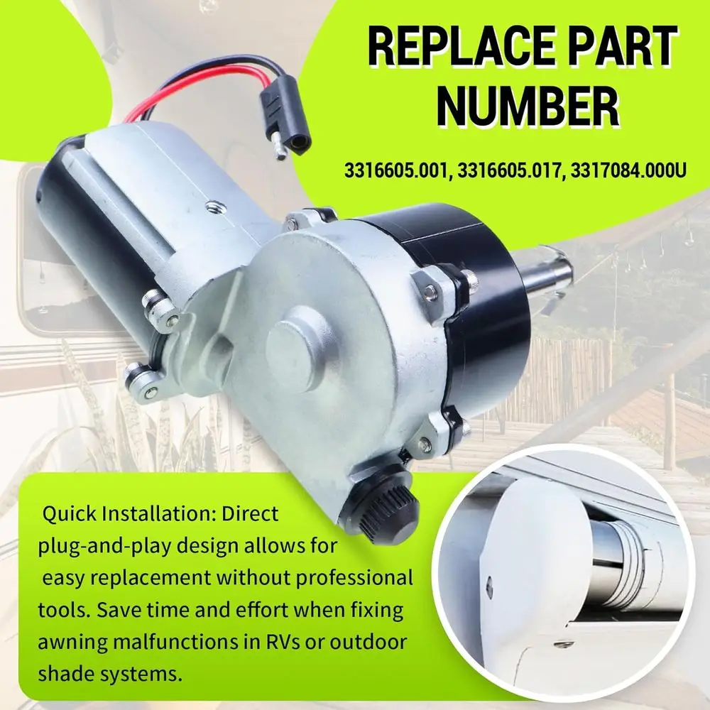 محرك مظلة RV 3317084.000U متوافق مع مظلات الطاقة من سلسلة Dometic 9200، استبدال #   3316605.001، 3316605.017 استبدال RV