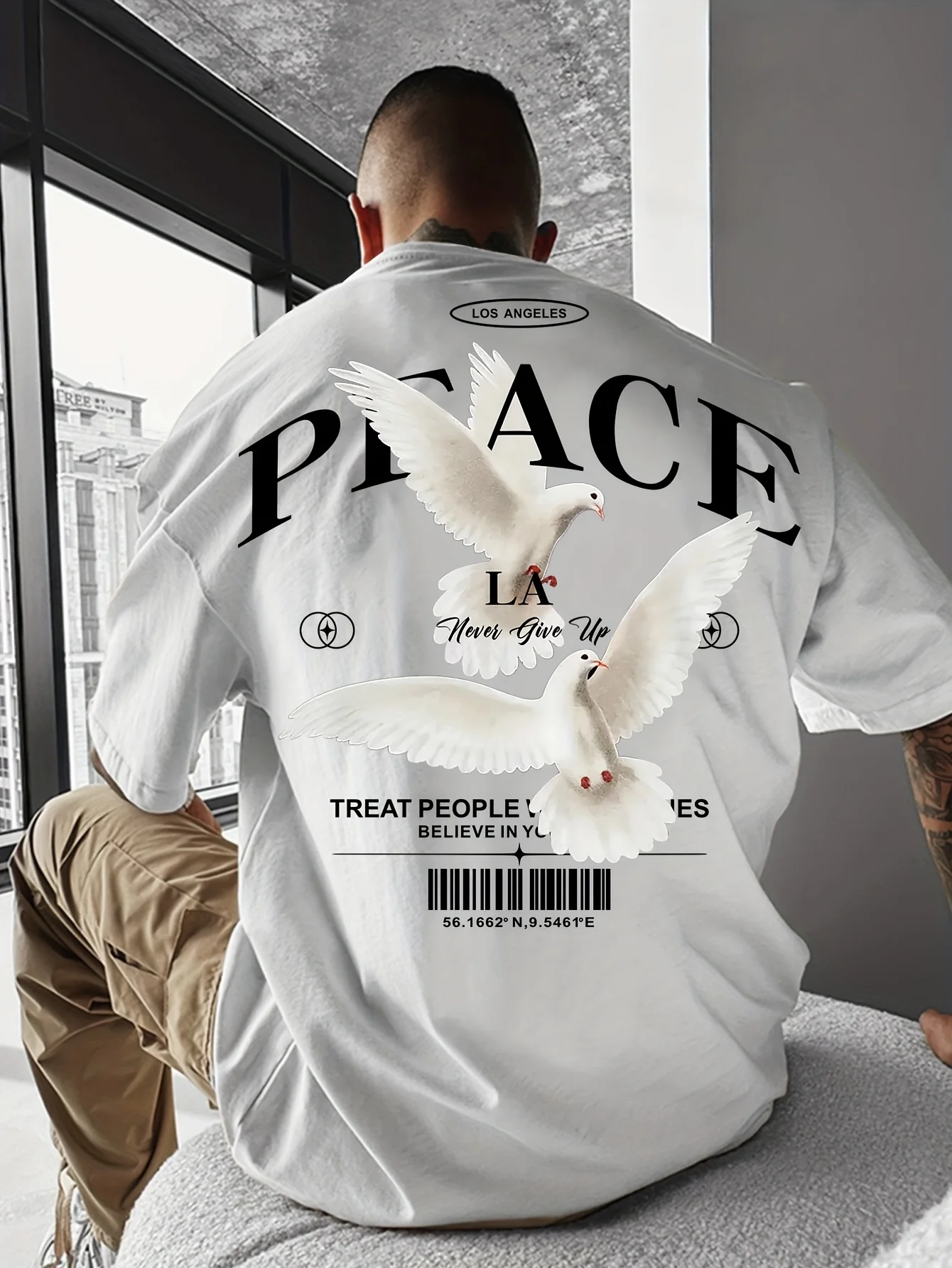 Hot selling men's summer letter peace dove print micro elastic comfortable and breathable round neck T-shirt outdoor casual top