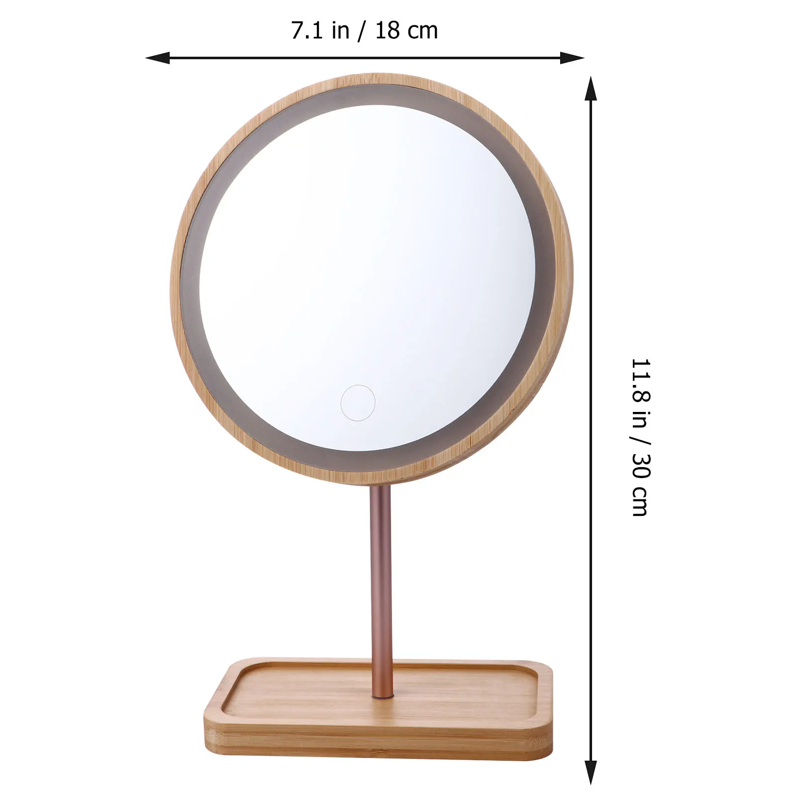 Wooden Makeup LED Lighted Vanity 90° Swivel Table Vanity Mirror Glass Desktop High Definition Stable Base Gifts