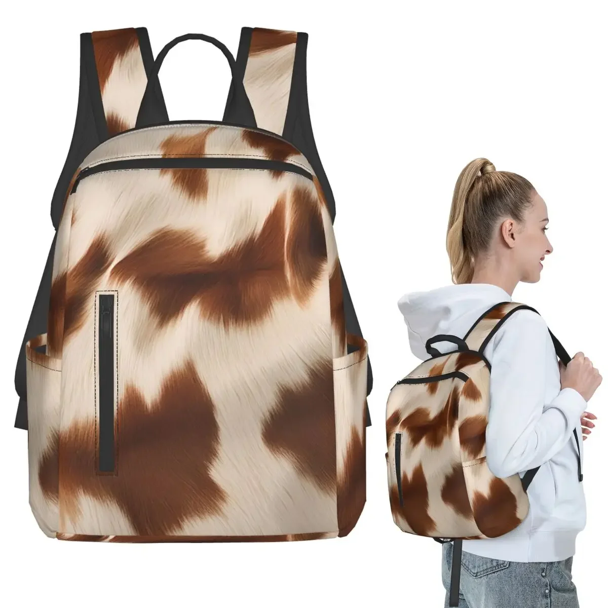 Stylish Cow Fur Cowhide Texture Cow Skin Print Patter Backpack Student BookBag Children School BagLaptop Shoulder Bags Men Women