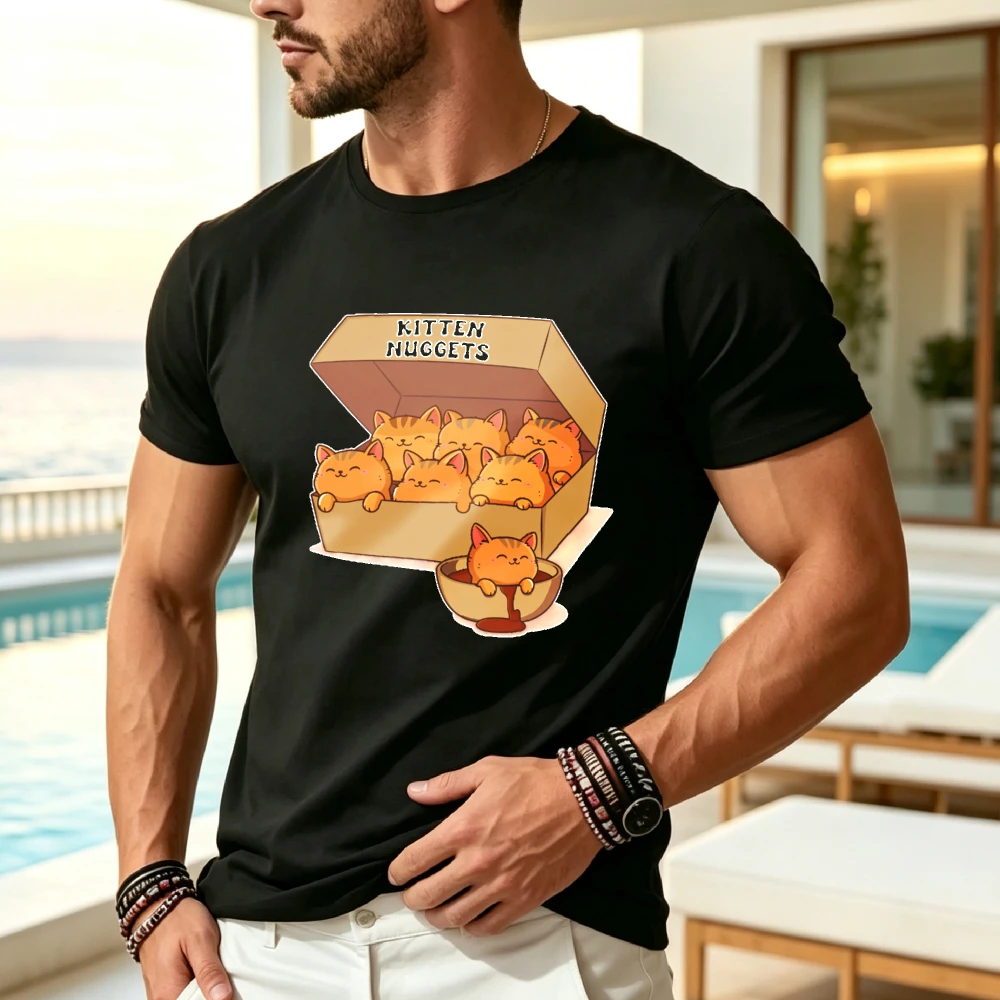 Men's Kitten Nuggets Graphic Oversize T-shirt 100 Cotton Soft Crew Neck Tee with Playful Cat Print Short Sleeve Casual Shirt for Casual Attire Sizes S 3XL Cat Tshirt Allseason Apparel Machine Washable Top Humorous Design