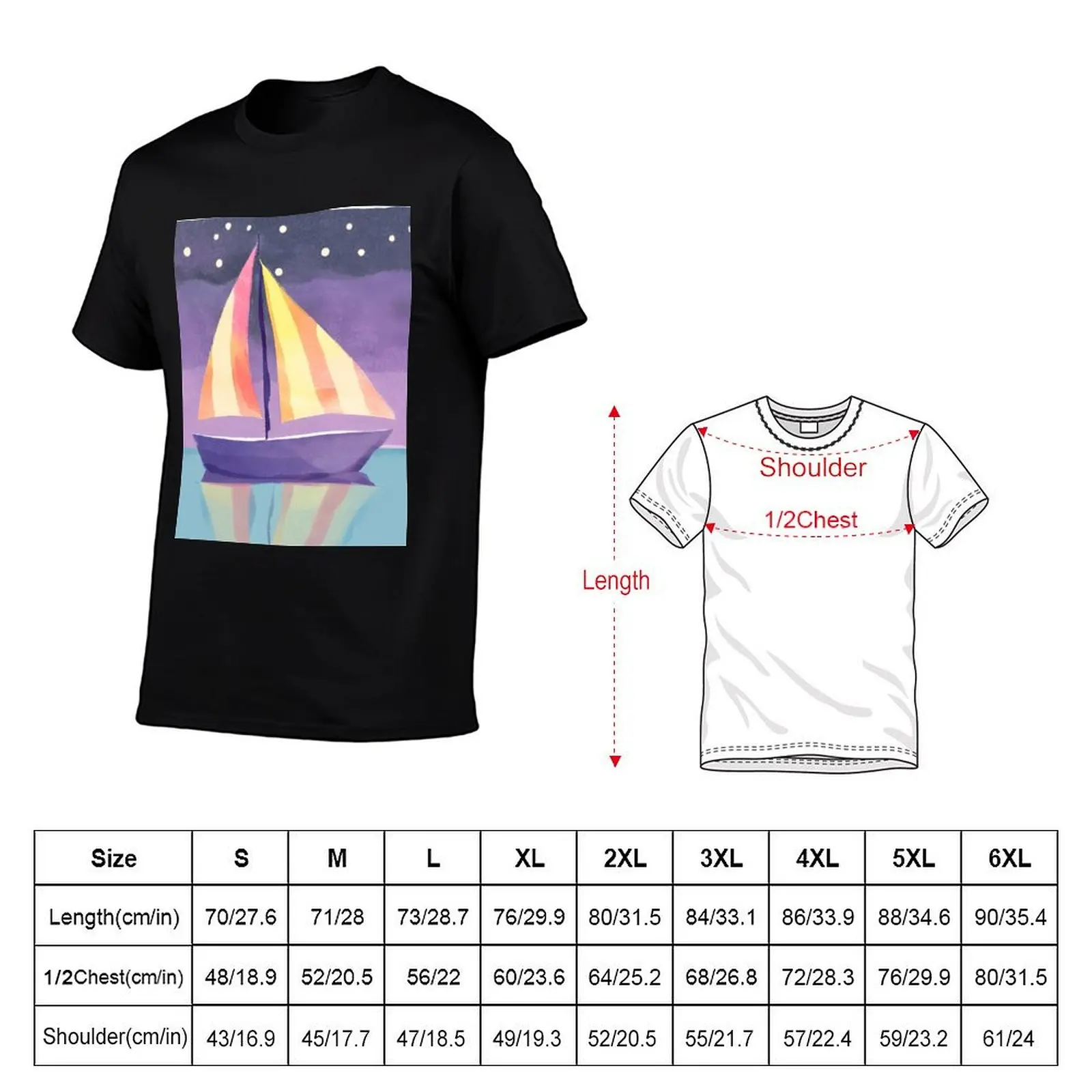 striped sailboat on the open sea under the stars T-Shirt graphic t shirts oversized cute tops plain t shirts men