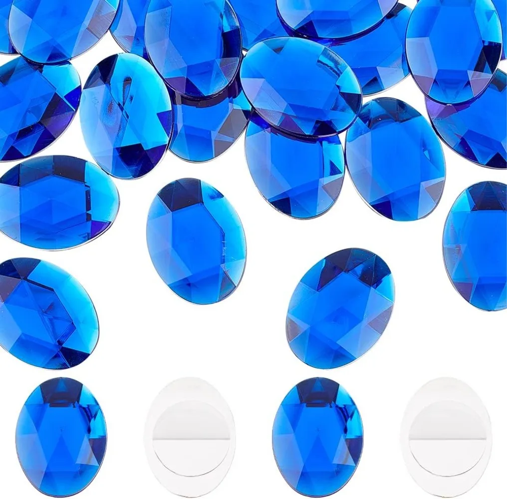 30Pcs 40x30mm Flat Back Oval Acrylic Rhinestone Blue Self-Adhesive Jewels Large Oval Flat Back Plastic Gems Embelishments Stick