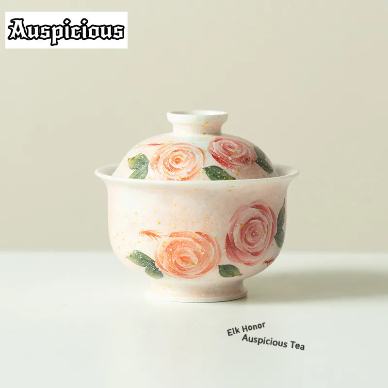 

100 мл нарисованная вручную роза Гайвань, креативная чайная варенька, бытовая чайная чаша с крышкой, комплект чайника, крышка, чаша, украшение для чайных сервизов