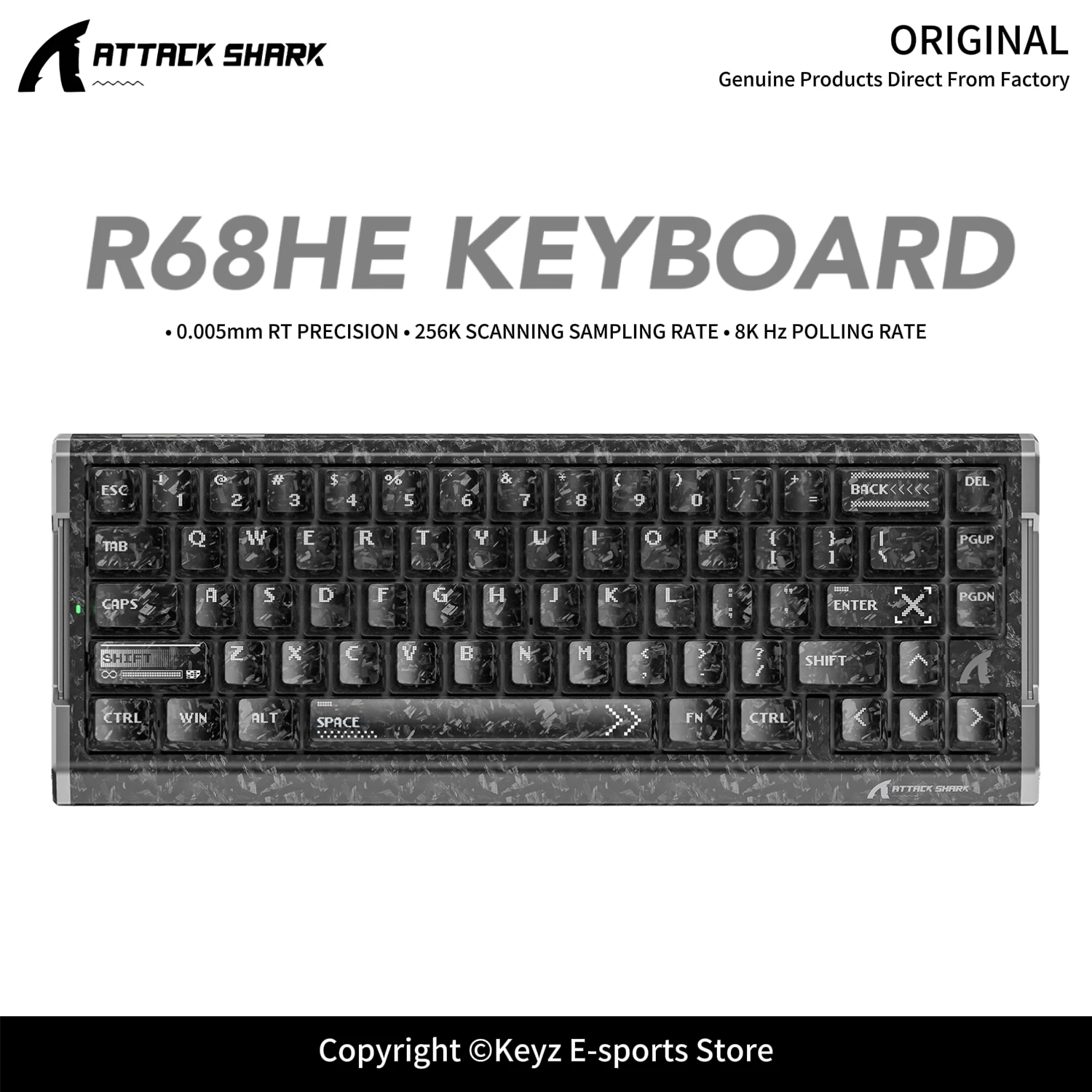 ATTACK SHARK R68HE Hall Effect RGB Keyboard-8000Hz Forged Carbon Fiber Magnetic Switch 0.08ms Ultra Low Latency for E-Sports