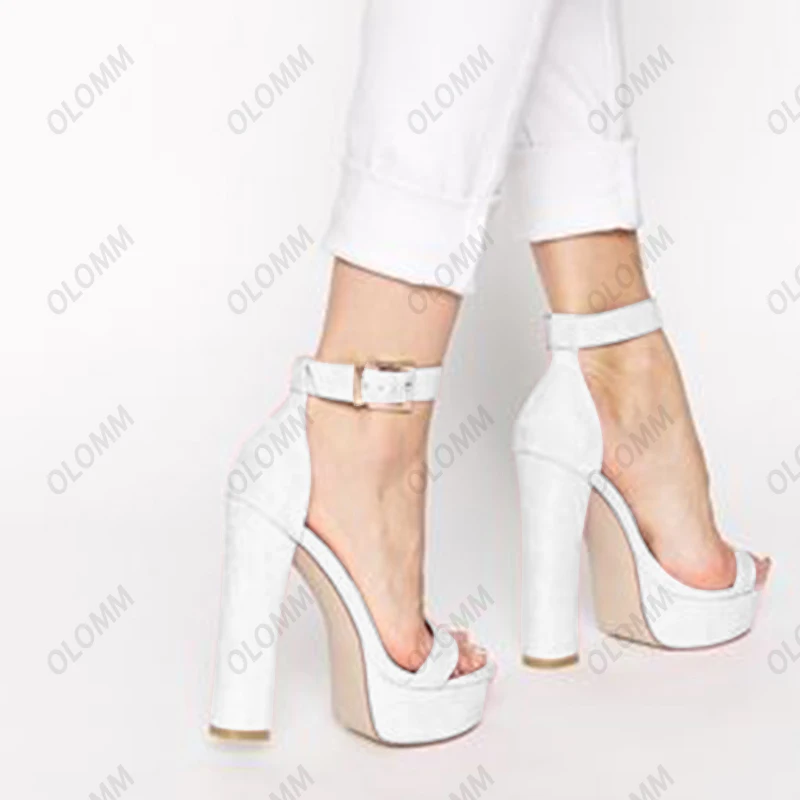 Olomm handgemachte Frauen Sommers andalen Wildleder klobige High Heels runde Zehen schöne rosa Kleid Schuhe Frauen plus uns Größe 4-20