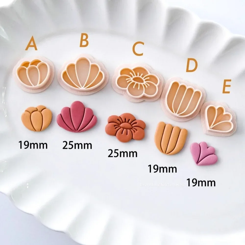 Tulip Daisy Polymer Clay Cutter DIY Soft Pottery Earrings Flower Leave Clay Brooch Jewelry Decorative Modeling Cutting Die Tools