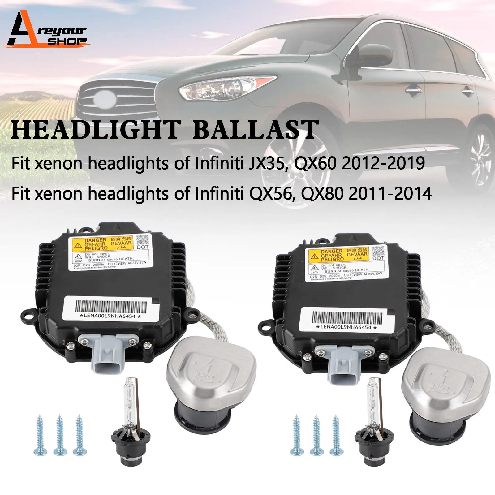 Areyourshop 2x Xenon Ballast & D2S Bulb Kit Control Unit for Infiniti JX 35 QX 56 60 80