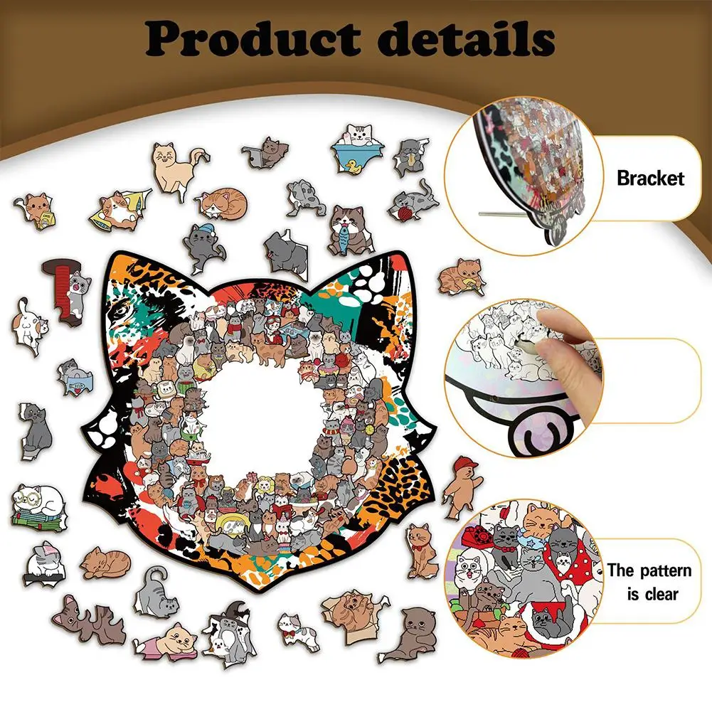 135PCS Kat-vormige Houten Puzzel Onregelmatige Hond Puzzelstukjes Stress-Relief Spel Verjaardagscadeautjes voor Huisdecoratie