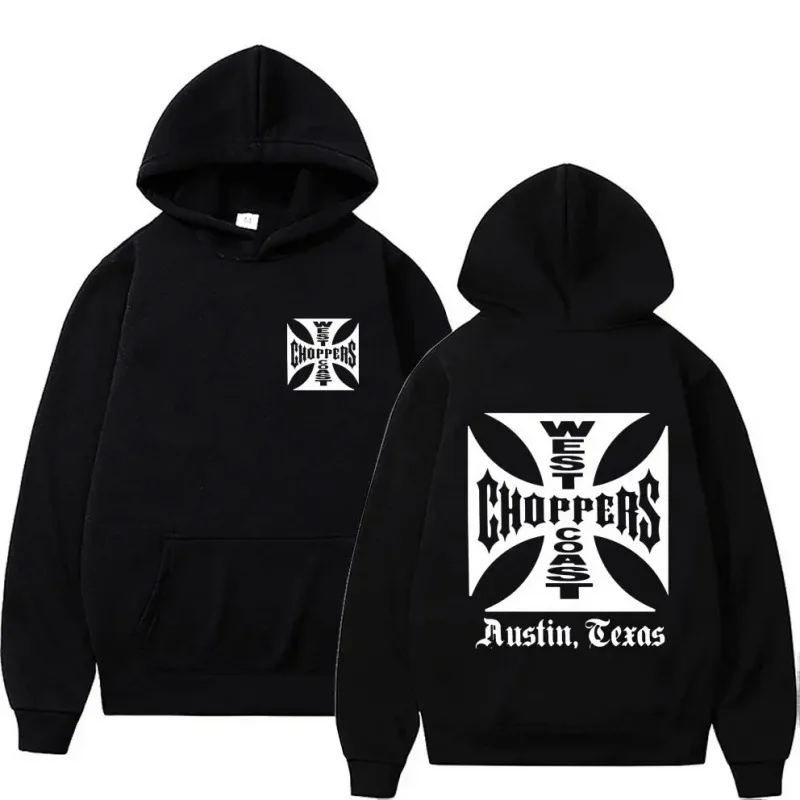 West Coast Iron Cross Choppers Logo Hooded Men Black Cool Sweatshirt Y2K Women Fashion Fleece Oversized Hoodie Streetwear