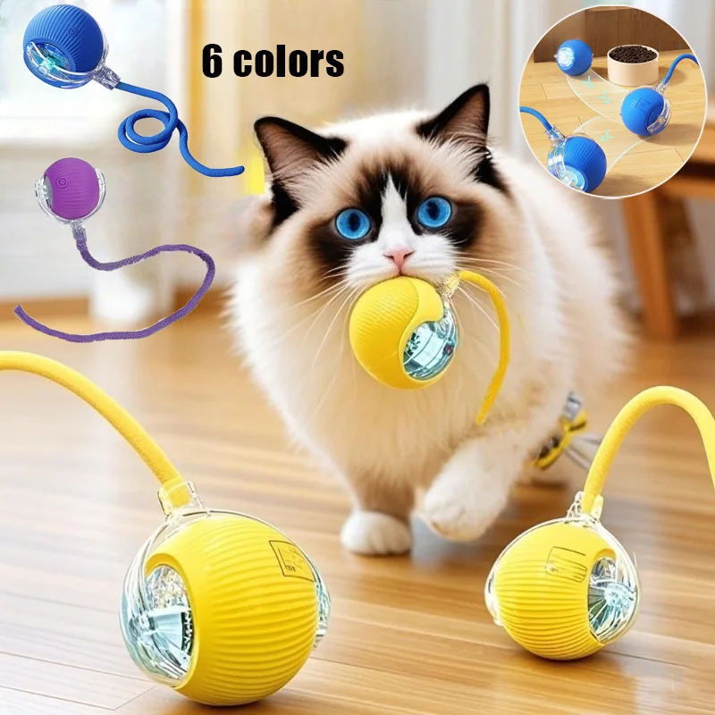 

New Cat Interactive Ball Toys Silicone Automatic Rolling Ball With Long Tail Teaser Smart Pet Electric Toy Kitten Cat Toy