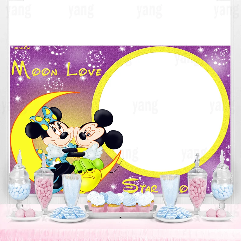 Disney Minnie Mickey Mouse Moonlight Backdrop Photography Birthday Background Party Supplies BornBaby Boys Girls Decoration