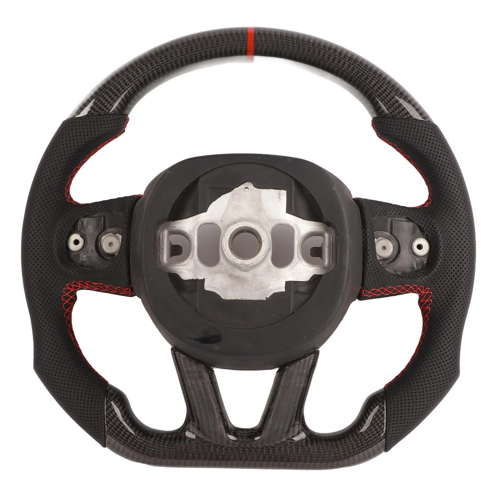 

Carbon Fiber Steering Wheel Nappa Preforated Leather Red Stitching Fit for Dodge challenger / Charger 2015-2020
