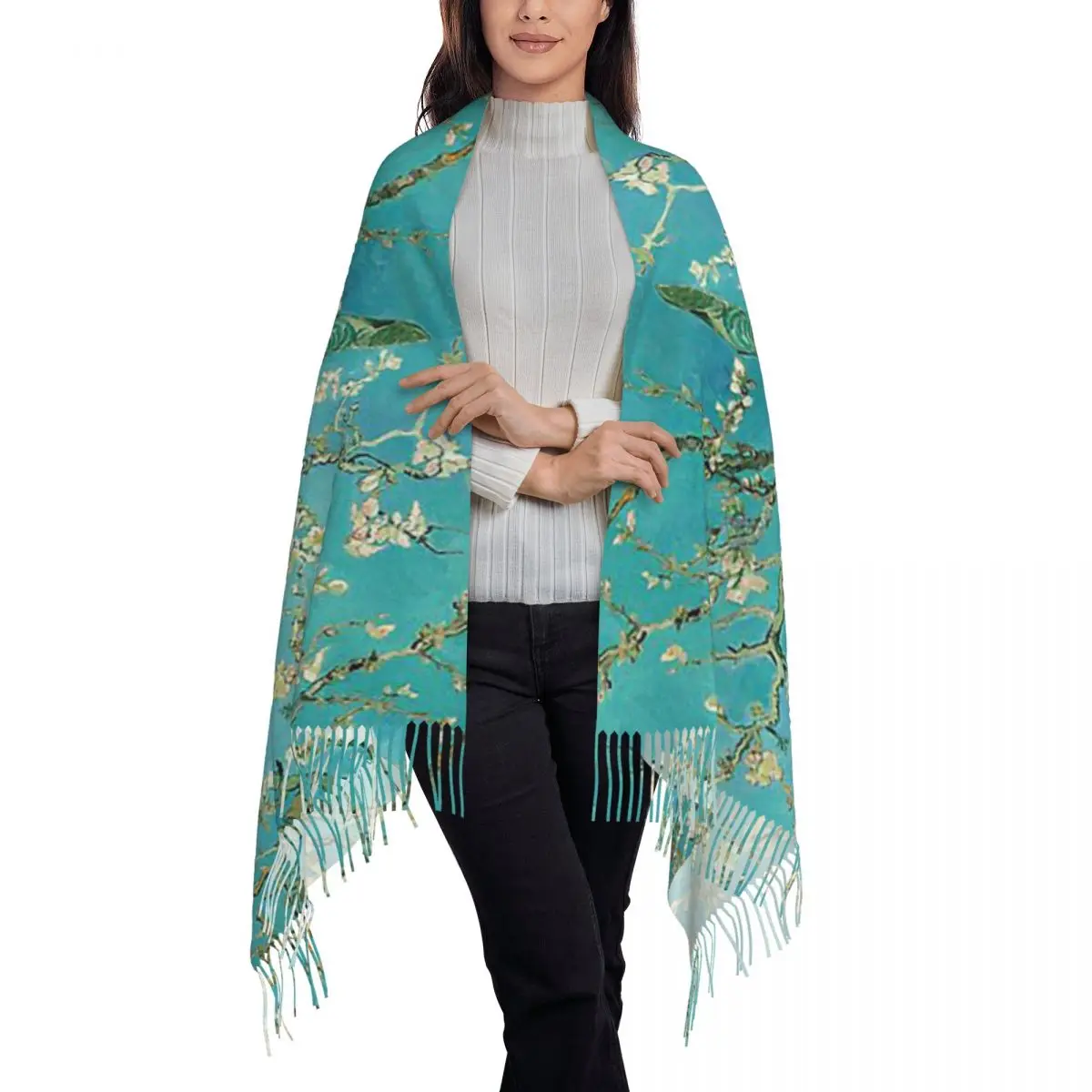 Almond Blossom - Vincent Van Gogh Scarf Tassel Scarves Women Soft Warm Shawls and Wraps Large Fall Winter Shawl Wrap