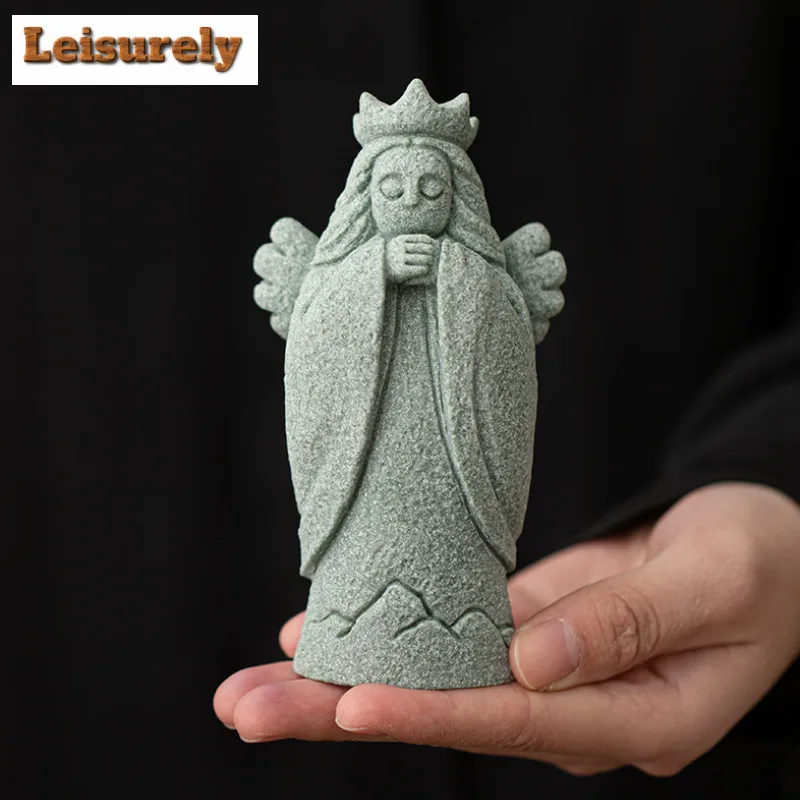 Green Sandstone Goddess Tea Pet Zen Tea Sculpture Tea Figurine Play Toys Tea Statue Ornaments Can Be Raised Teaware Supplies
