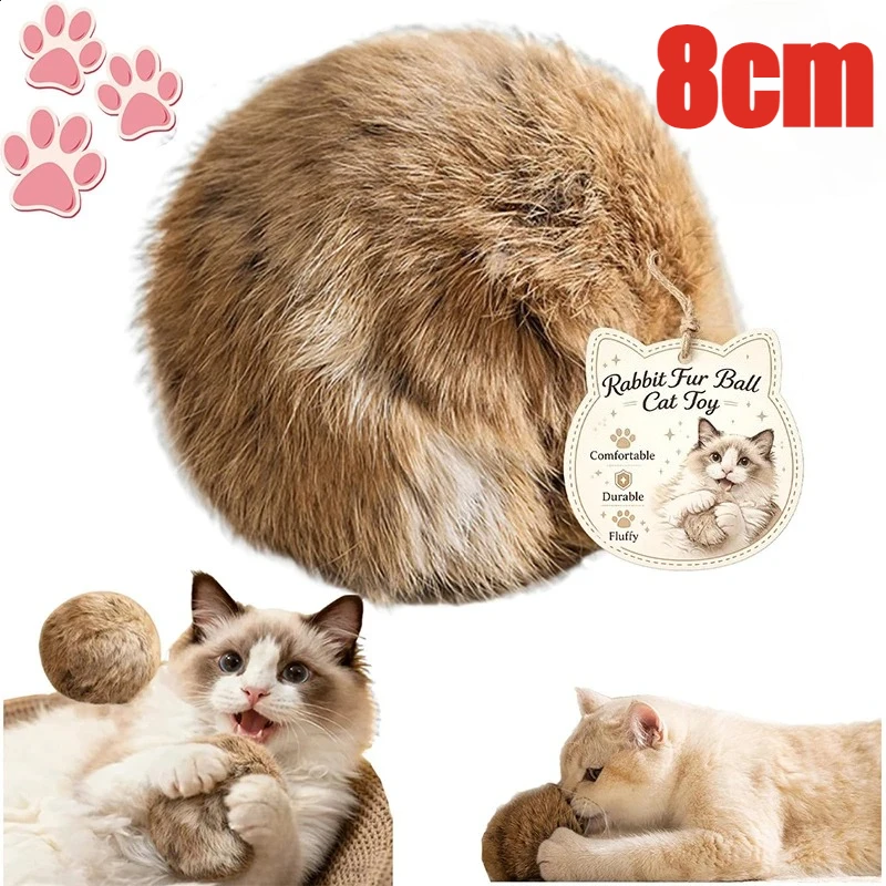 Brinquedo Interativo para Gatos com Bola de Pelúcia de Coelho, 3 Peças, Produto para Animais de Estimação com Catnip, Bola de Brinquedo para Perseguição, Acessórios para Gatos 8cm